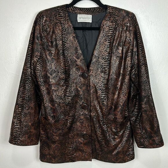 Bruno Magli Vintage Snakeskin Print Button Front Blazer Jacket Size L - Picture 1 of 10